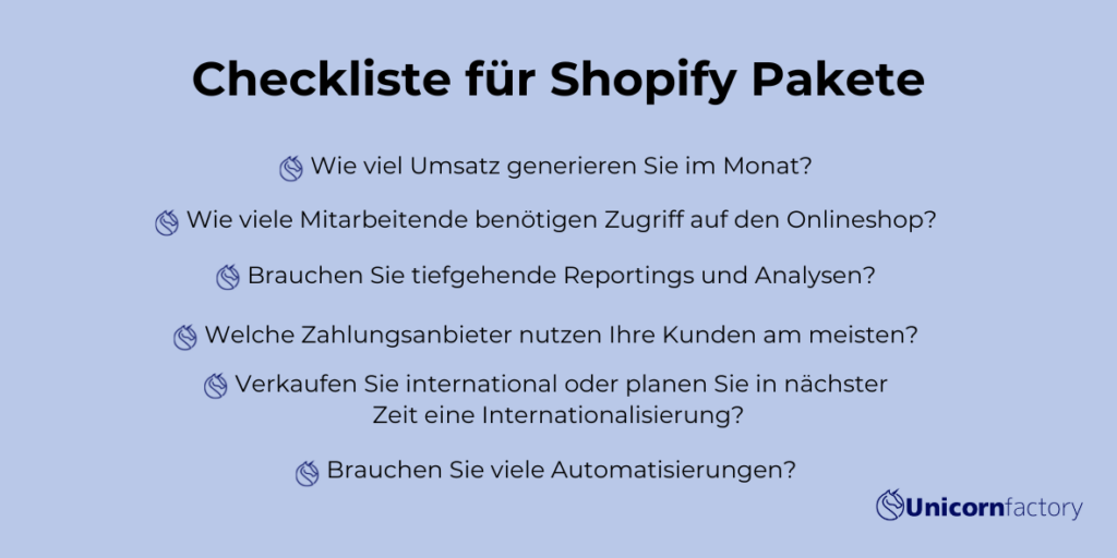 Checkliste für Shopify Pläne